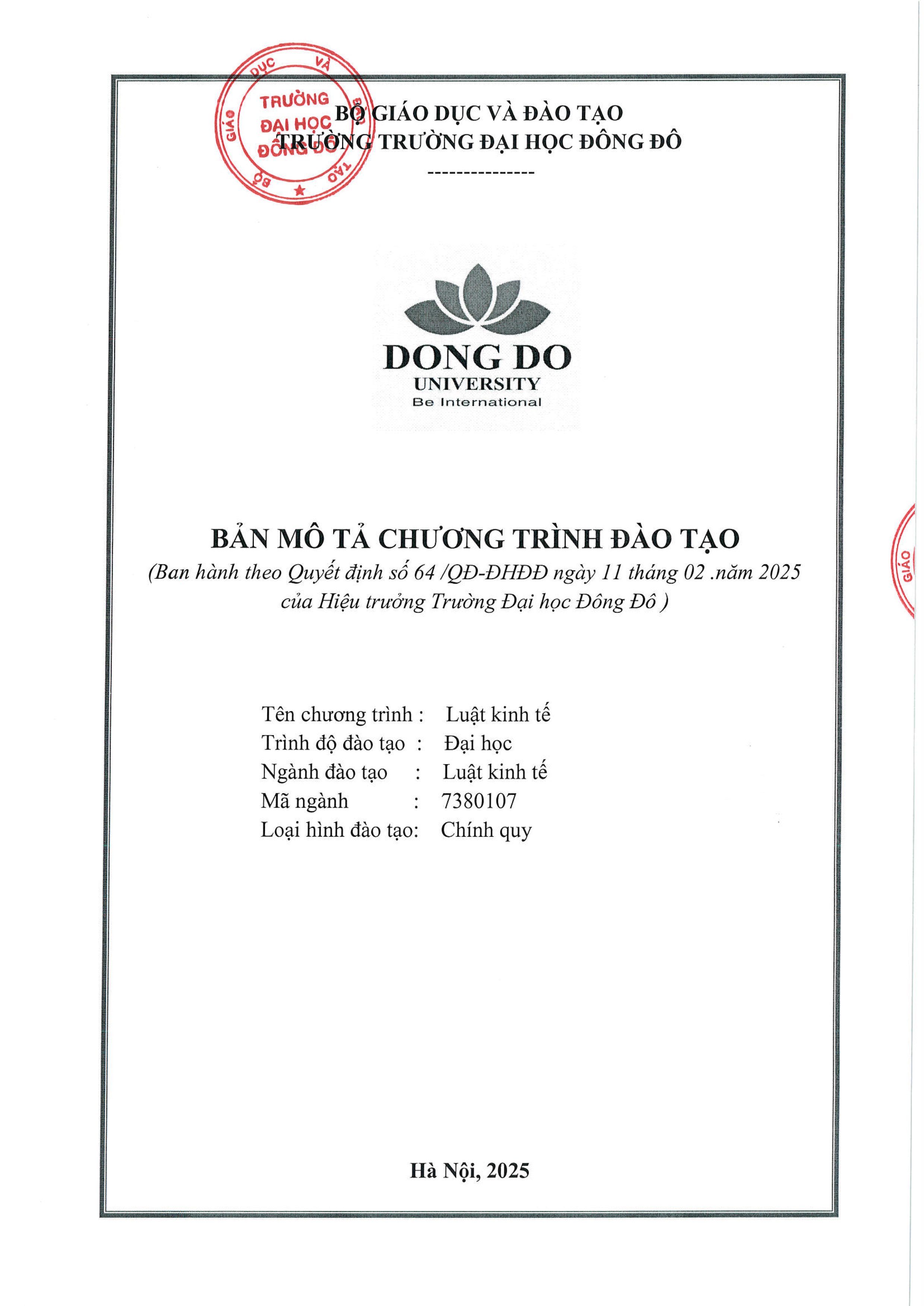 Bản m&ocirc; tả chương tr&igrave;nh đ&agrave;o tạo ng&agrave;nh Luật kinh tế